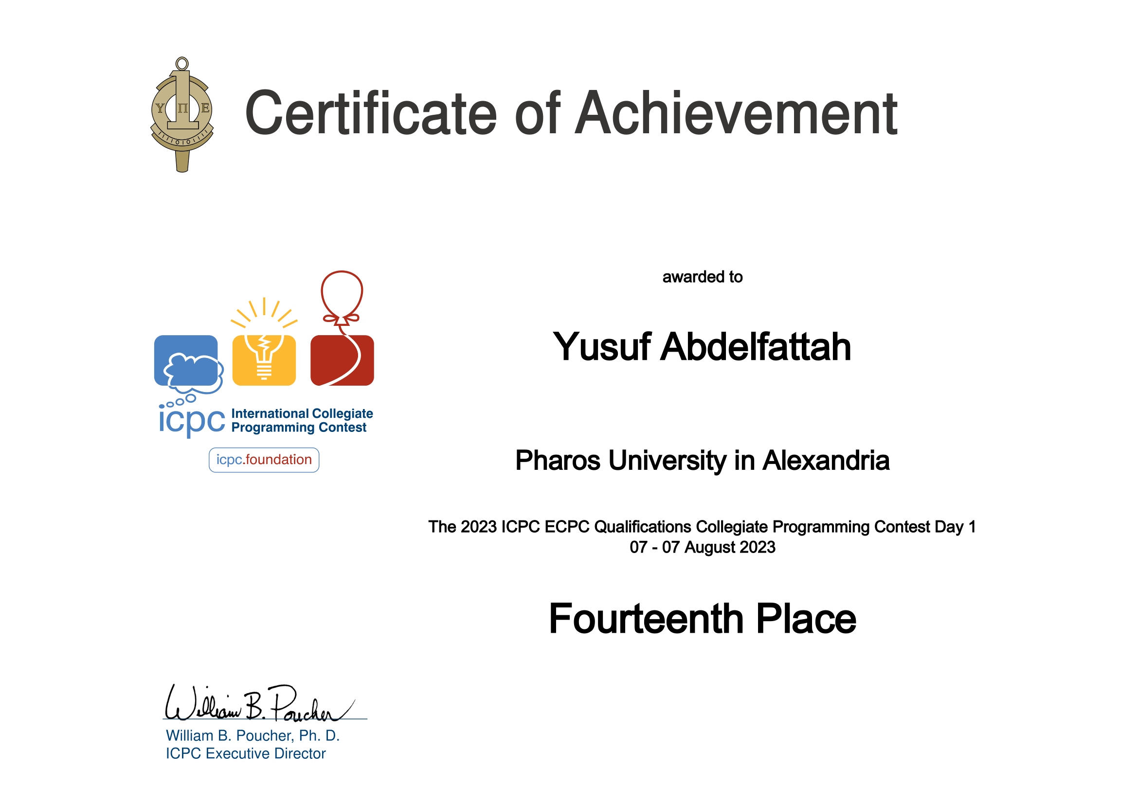 ECPC contestant certificate